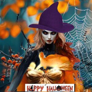 Wizard Witch Foldable Pointed Top Halloween Hats SET of 2 (Purple & Yellow) NEW